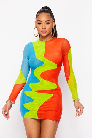Color Block Mesh LS Mini Ms Catwalk LLC Color Block Mesh LS Mini Ms Catwalk LLC