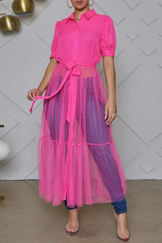 Puff Sleeve Sheer Maxi Shirt