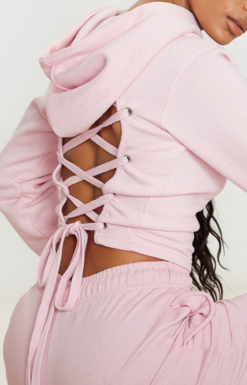 Lace Up Back Crop Hoodie – Ms Catwalk LLC1