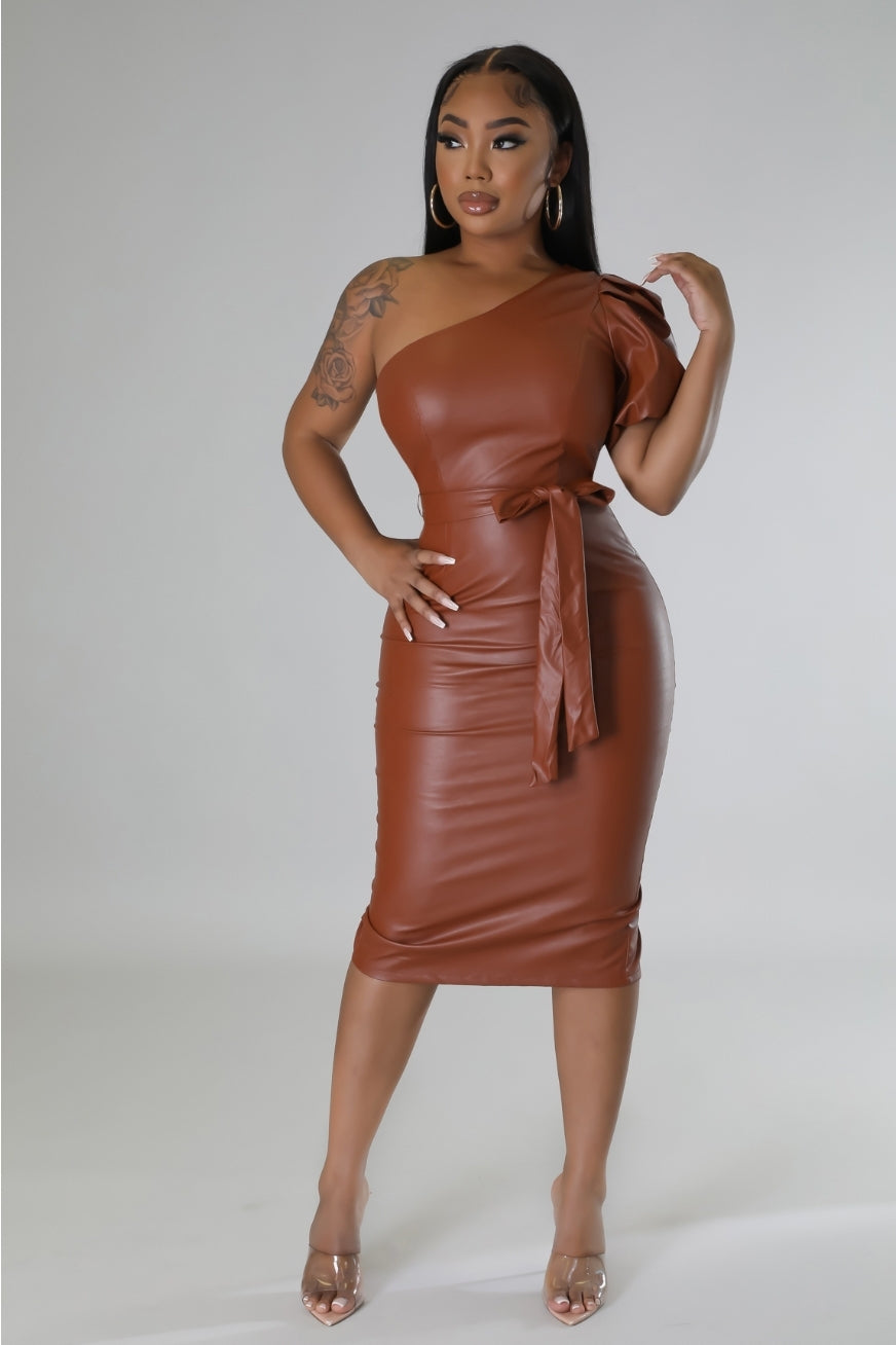 One Sleeve Vegan Leather Dress