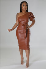 One Sleeve Vegan Leather Dress