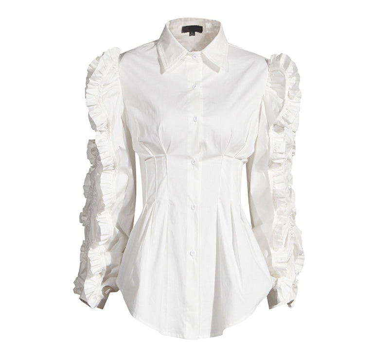 Extreme Ruffle Sleeve Button Up