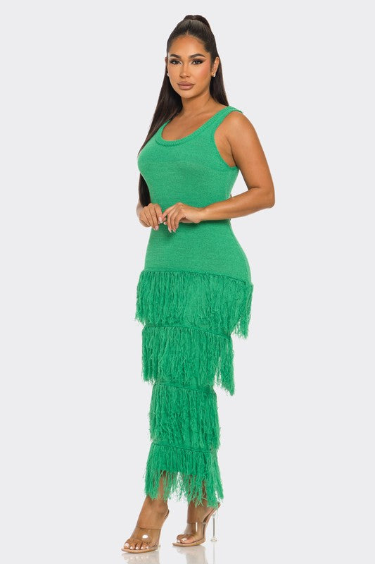 Fringe Knit Tank Maxi