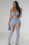 Sheer Panels Denim Pant Set