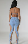 Sheer Panels Denim Pant Set