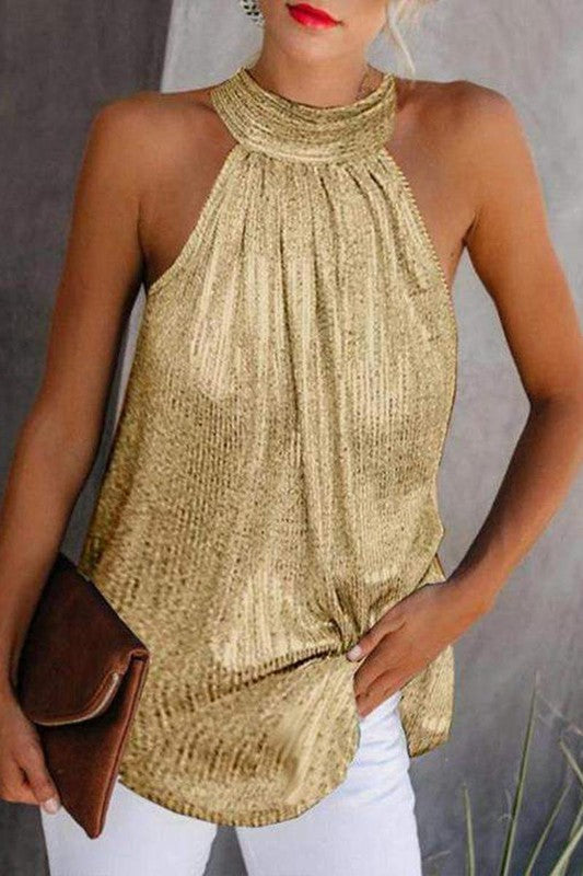 Metallic Slvlss Halter Top