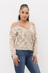 Cold Shoulder Sequin Sweater