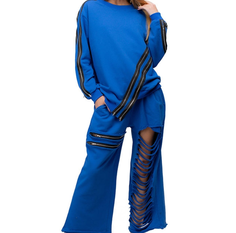 Zipper Trim Asymmetrical Top