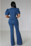 Criss Cross Puff Sleeve Jumpsuit