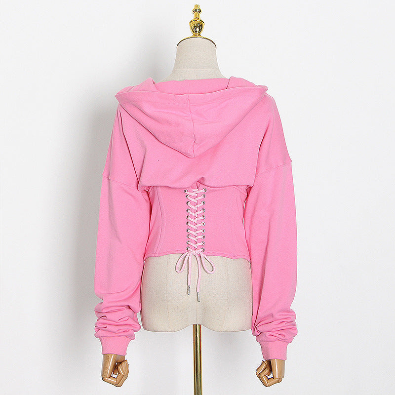 Lace Up Back Corset Hoodie