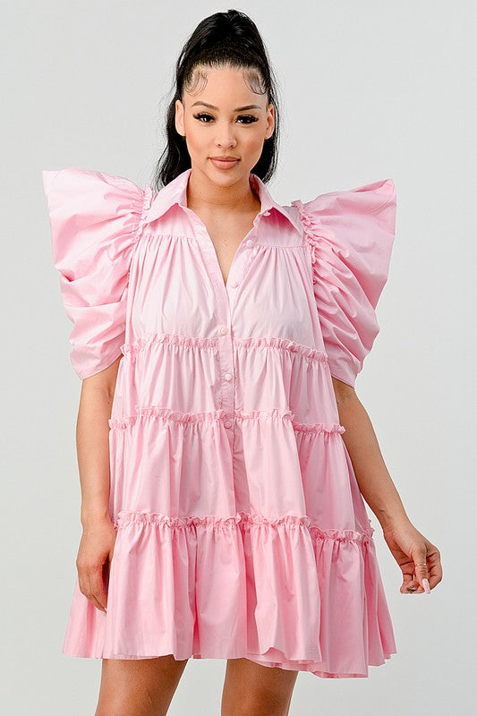 Point Shoulder Tiered Ruffle Mini