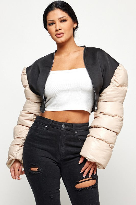 Inflated Sleeve Contrast Jacket