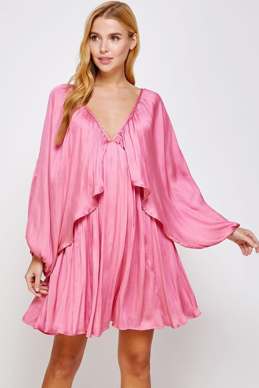 Washed Satin Shirred Mini Dress