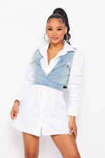 Puff Sleeve Blouse Denim Vest Set